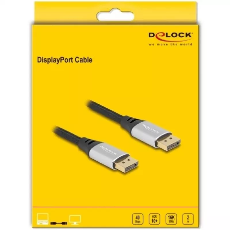 DeLOCK DisplayPort-kabel 16K 60 Hz 2 m zilver metaal