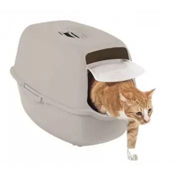 Kattenbak rotho Kuweta Bailey beige – model 4004507422, compacte overdekte kattenbak met koolstoffilter en draaggreep