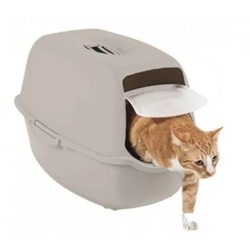 Kattenbak rotho Kuweta Bailey beige – model 4004507422, compacte overdekte kattenbak met koolstoffilter en draaggreep