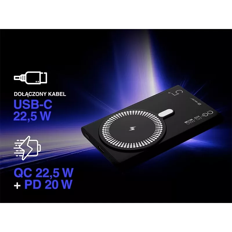 Tracer AirMag2 TRABAT47645 powerbank, 5000 mAh, PD 20 W, 15 W magnetisch draadloos opladen, MagSafe-compatibel, zwart