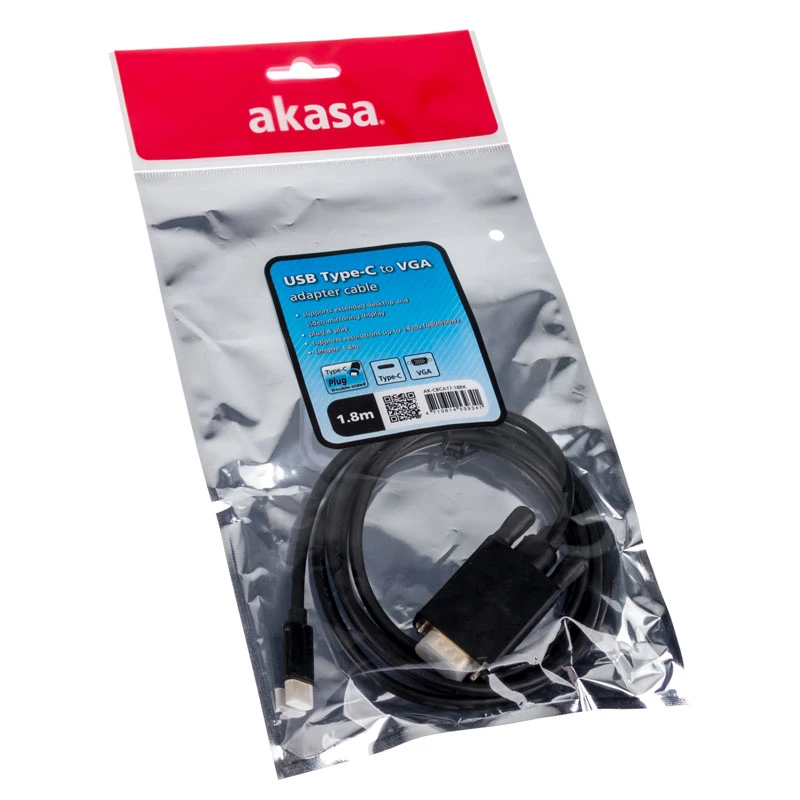 Kabel-adapter USB Type-C VGA Akasa AK-CBCA17-18BK