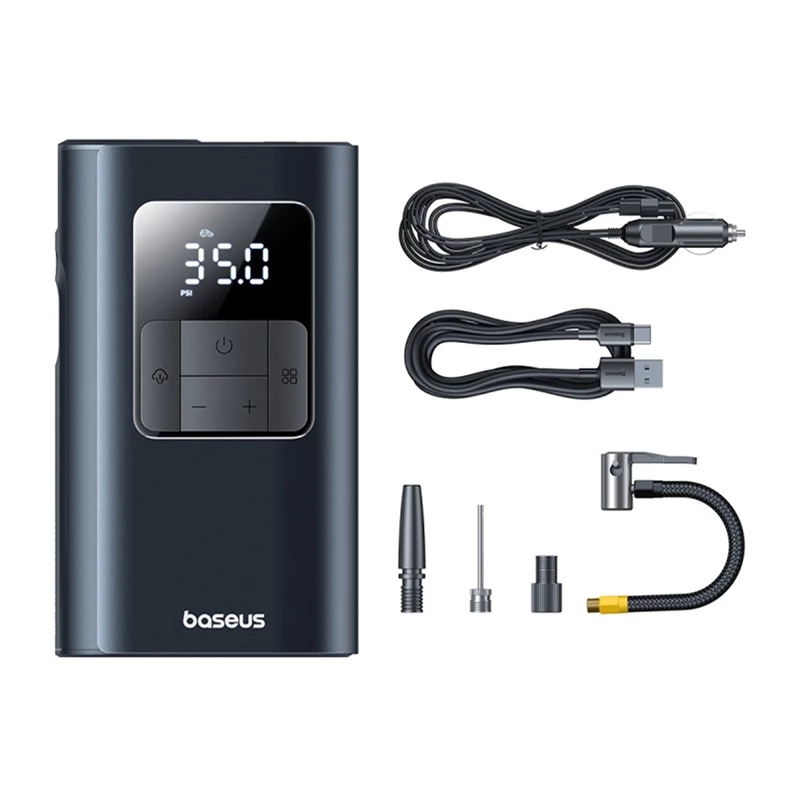 Baseus PrimeTrip VA1 draagbare bandenpomp, 75 W, 2-in-1 met zaklamp en 6000 mAh powerbank, zwart