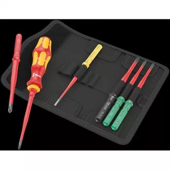 Wera 05006603001 Kraftform Kompakt VDE 7 extra slim 1 Tool Finder schroevendraaierset, 7-delig, 817 VDE Kraftform-wisselbladehouder + 6 extra slanke VDE-wisselbladen, IEC 60900, met gereedschapstas