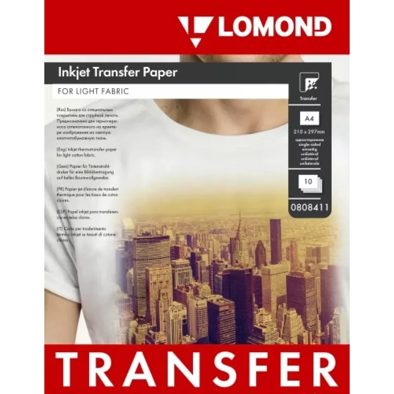 Lomond thermotransfer-inktjetpapier A4, 10 vel, voor lichte stoffen