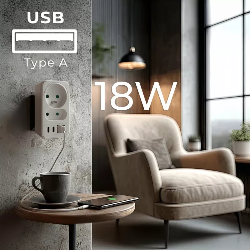 Power splitter MACLEAN MCE249 F/W – 2x stopcontacten (16A + 6A) en 4x USB (2x A, 2x C PD 20W)