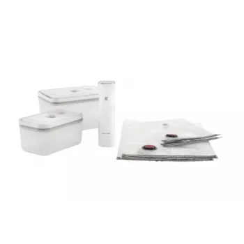 Vacuümbox ZWILLING 36807-007-0, rechthoekige kunststof levensmiddelencontainer, 1,1 l & 2,3 l, luchtdicht afsluitbaar deksel, afneembaar, doorschijnend wit