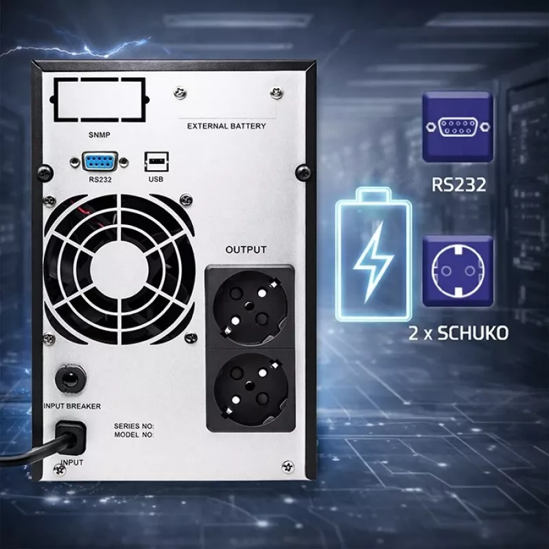 UPS QOLTEC Pure Sine Wave 1kVA 800W met AVR en LCD-display