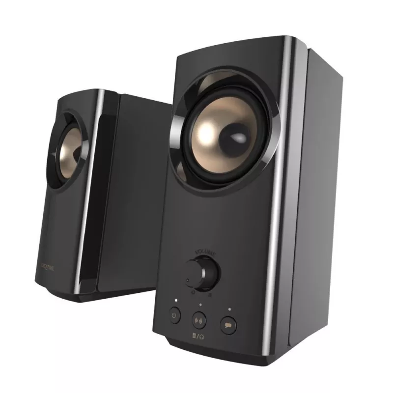 CREATIVE T60 2.0 compacte Hi-Fi desktop-luidsprekers met heldere dialoog en surround via Sound Blaster SmartComms Kit, USB-C audio-, microfoon- en headsetaansluitingen B