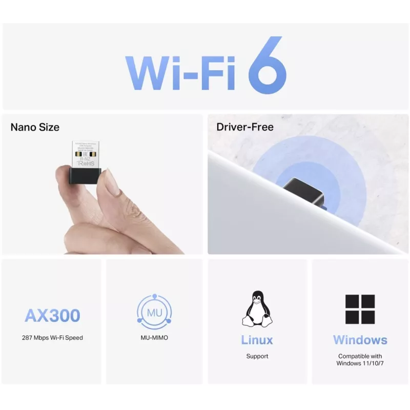 Mercusys MA14N AX3000 Nano wifi-usb-adapter, tot 287 Mbps