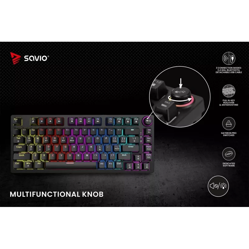 Savio Phenix SAVGK-RED gamingtoetsenbord USB RF draadloos Bluetooth QWERTY
