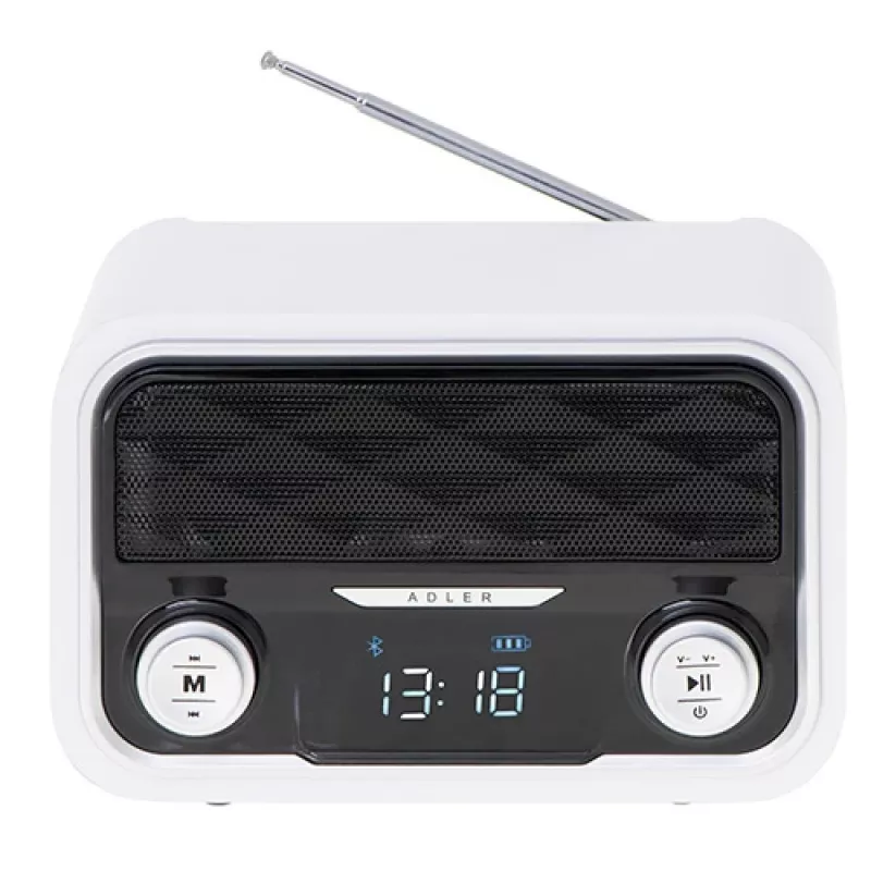 Draagbare radio Adler AD 1185 – FM, Bluetooth 4.0, MP3, SD-kaart, AUX, 1800 mAh accu, lcd-display, micro-USB-laden