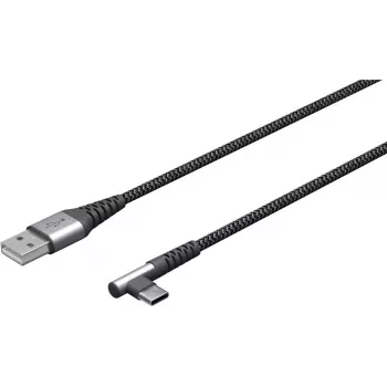 USB-C-naar-USB-A textielkabel met metalen stekkers (spacegrijs/zilver), 2 m