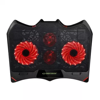 Laptop koelpad ESPERANZA EGC102 – 4 ventilatoren, USB-gevoed, 2 hoogteposities, zwart, 415×305×27 mm