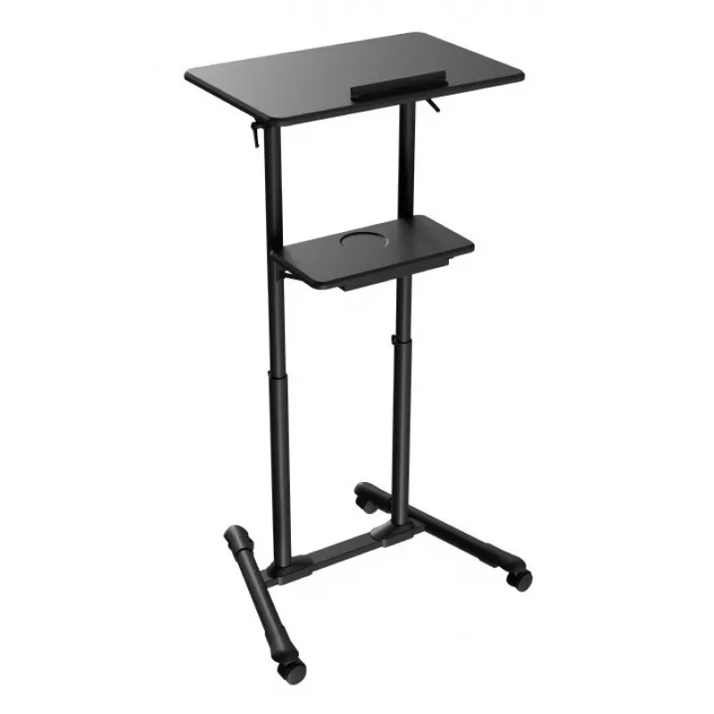 Gembird TVS-DESK-01-BK mobiel staand bureau op wieltjes, in hoogte verstelbaar 111–134,5 cm, kantelbaar 30°, max. 20 kg, zwart