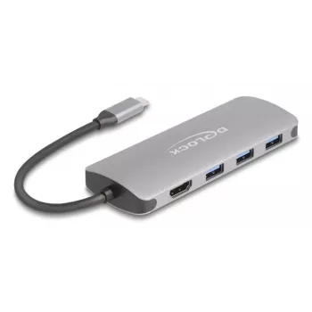 USB-C-hub DELOCK 64323 — USB 3.2 Gen 2 Type-C-host, HDMI + 2× USB-A + 2× USB-C, 10 Gbit/s, grijs