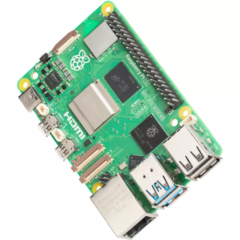 Single-board-computer Raspberry Pi 5 ontwikkelbord — 2400 MHz Arm Cortex-A76, tot 16 GB LPDDR4x, MicroSD, USB 3.2, Wi‑Fi 5