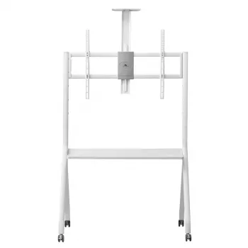Vloer-TV-standaard MACLEAN MC-114 W voor displays 55 inch–100 inch, wit, VESA tot 900x600, maximale belasting 120 kg, hoogte 115–152 cm, legplank