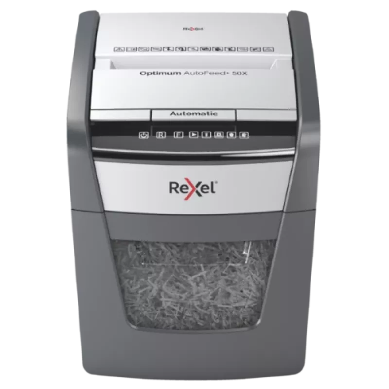 Rexel Optimum AutoFeed+ 50X papierversnipperaar met automatische invoer, deelsnede, P4
