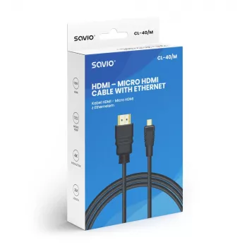 Savio CL-40/M HDMI (M) - micro HDMI (M) kabel met ethernet, 2m, zwart