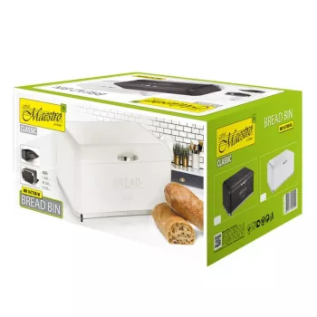 Broodtrommel Maestro MR1677-AR-W – rechthoekig roestvrij staal, wit, 340×220×160 mm
