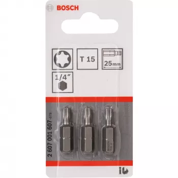 Bosch schroefbit extra hard, 3 stuks, Torx, T15, staal, T15, 25 mm