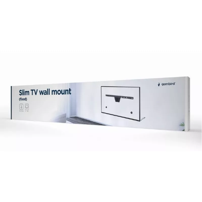 Gembird WM-S80F-01 slanke vaste tv-wandsteun 37–80" (2,03 m), VESA tot 600x400, max. 50 kg, zwart