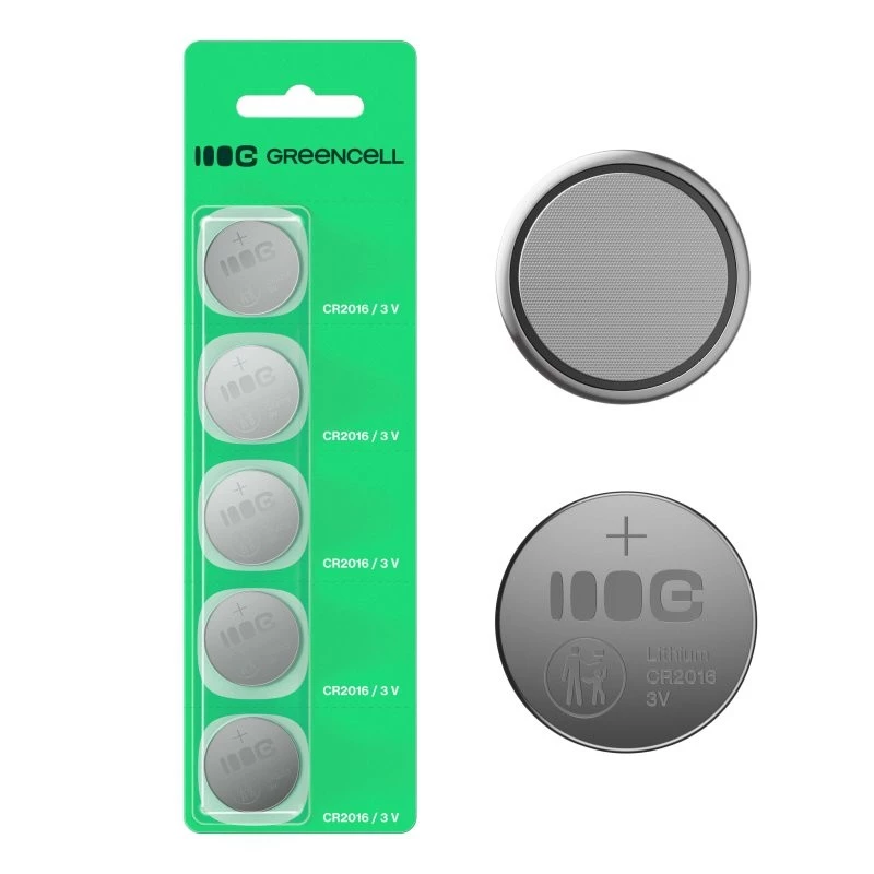 Knoopcel lithiumbatterij Green Cell CR2016 3V – 5-pack