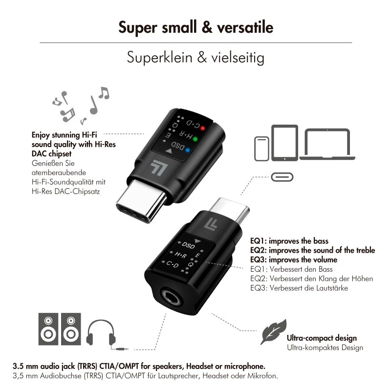 LogiLink USB-C DAC audio-adapter. USB-C/M naar 3.5 Mm/F. zwart