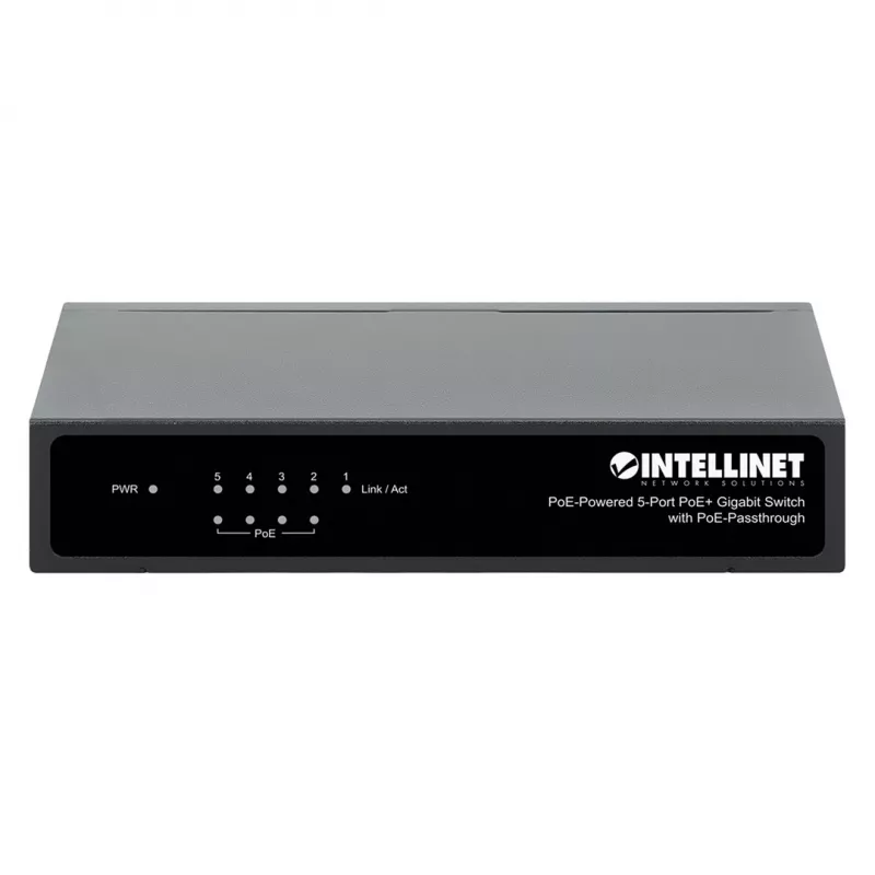 Gigabit 5xPoE Passthrough-switch, gevoed via PoE of AC, 68W