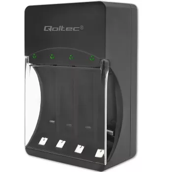 Batterijlader QOLTEC 50653 voor Ni-MH AAA (R03) en AA (R6) accu's, 220–240 V ingang, 1,2 V uitgang