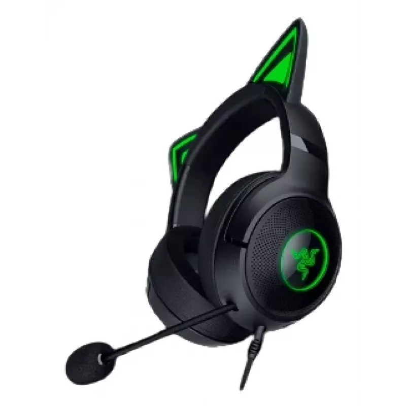 Kraken Kitty V2 - zwart, gamingheadset, kattenoren, stream-reactieve verlichting, HyperClear-cardioïdemicrofoon, 40 mm TriForce-drivers, ingebouwde microfoon in de oorschelpen, Razer Chroma RGB (oor en oorschelpen), surround sound: alleen beschikbaar onder