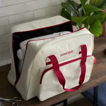 Draagkoffer SINGER 25010000204 opbergruimte voor draagbare naaimachines, crème en rood, licht met handgreep