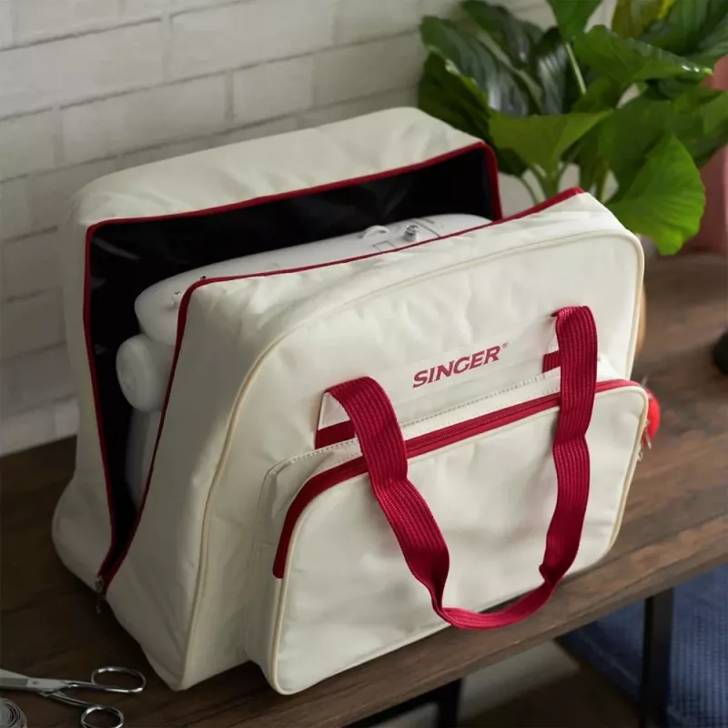 Draagkoffer SINGER 25010000204 opbergruimte voor draagbare naaimachines, crème en rood, licht met handgreep