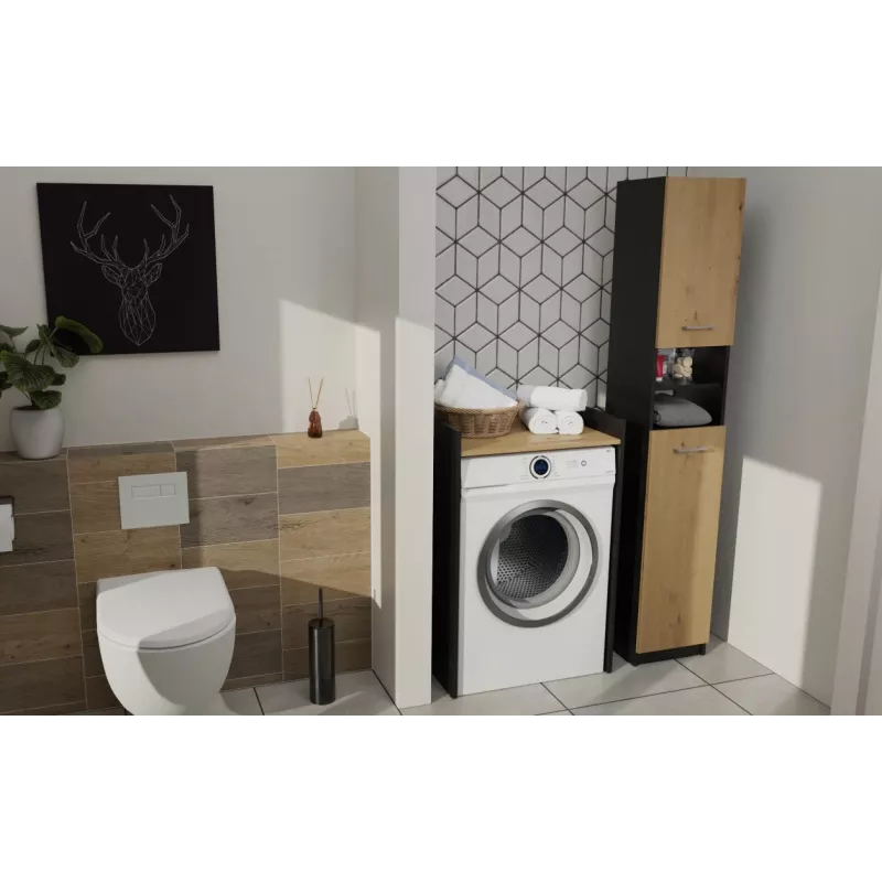 Top e Shop POLA wasruimtekast voor wasmachine – antraciet / artisan eiken