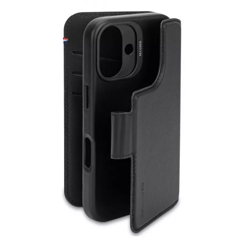 Leren hoes voor iPhone 16, zwart