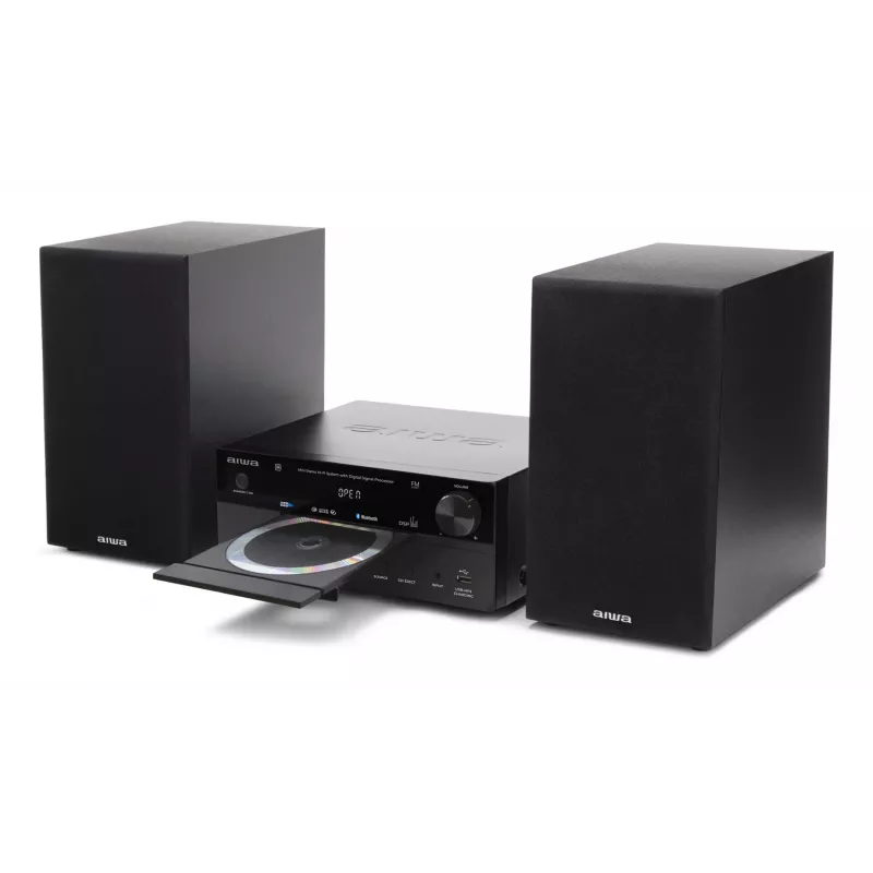 Home-audio-microset Aiwa MSBTU-550 — 50 W RMS, Bluetooth 10 m, FM, LED-display, cinch, zwart