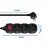 Verlengsnoer ESPERANZA ELK210K — 1,5 m kabel, 3 AC-stopcontacten type E, haakse stekker, binnen, zwart