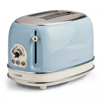 Ariete 155 Design 2-sneden toaster met sandwichmandjes, 6 bruiningsstanden, 810 W, roestvrijstalen behuizing, uitneembare kruimellade, pastelblauw