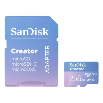 SanDisk Creator MicroSD-geheugenkaart 256 GB, hoge overdrachtssnelheden tot 190 MB/s
