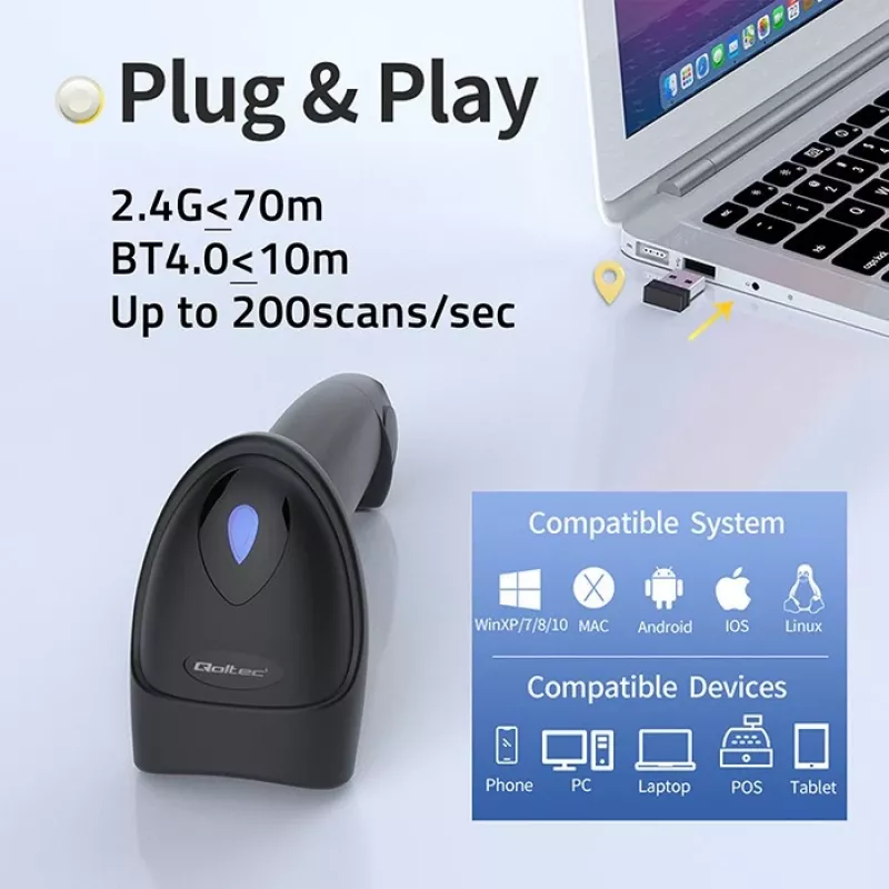 Barcodescanner QOLTEC 50880 1D/2D USB — handscanner met USB-interface