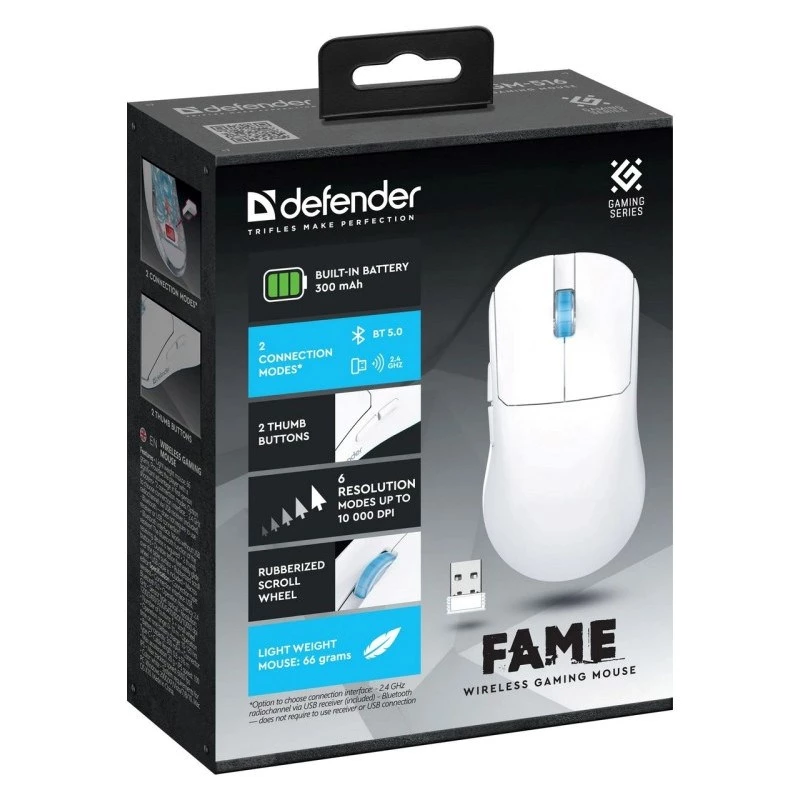 Draadloze muis DEFENDER FAME GM-516 RF+BT 10000DPI 6P wit
