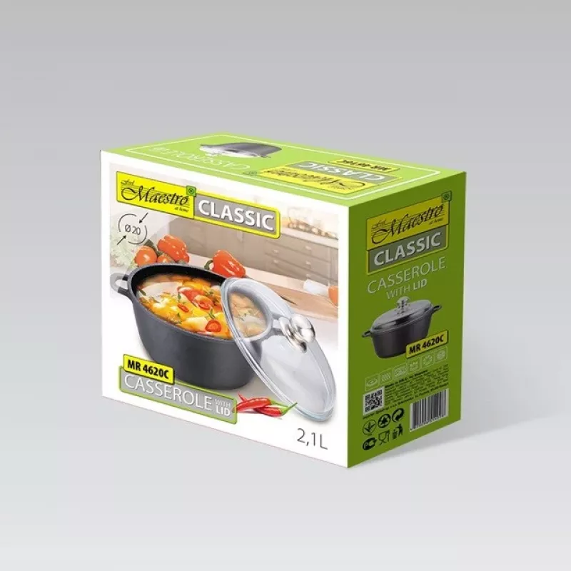 Maestro MR-4620C pan met deksel 20 cm 2,1 l zwart