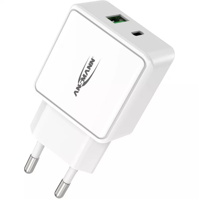 ANSMANN HC218PD - voeding - 18 watt - 3000 mA - PD, QC 3.0 - 2 uitgangspoorten (USB, USB-C) - wit (1001-0111)