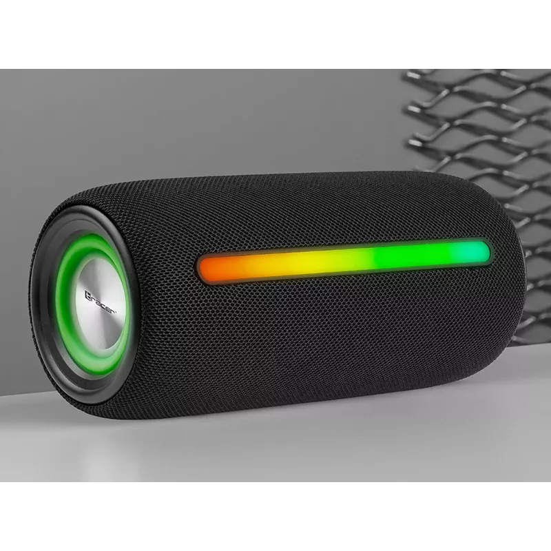 Draagbare stereoluidspreker TRACER Stripe zwart — 10 W RMS, Bluetooth/bedraad, USB-A & USB-C, MicroSD, ingebouwde accu (tot 5 uur)