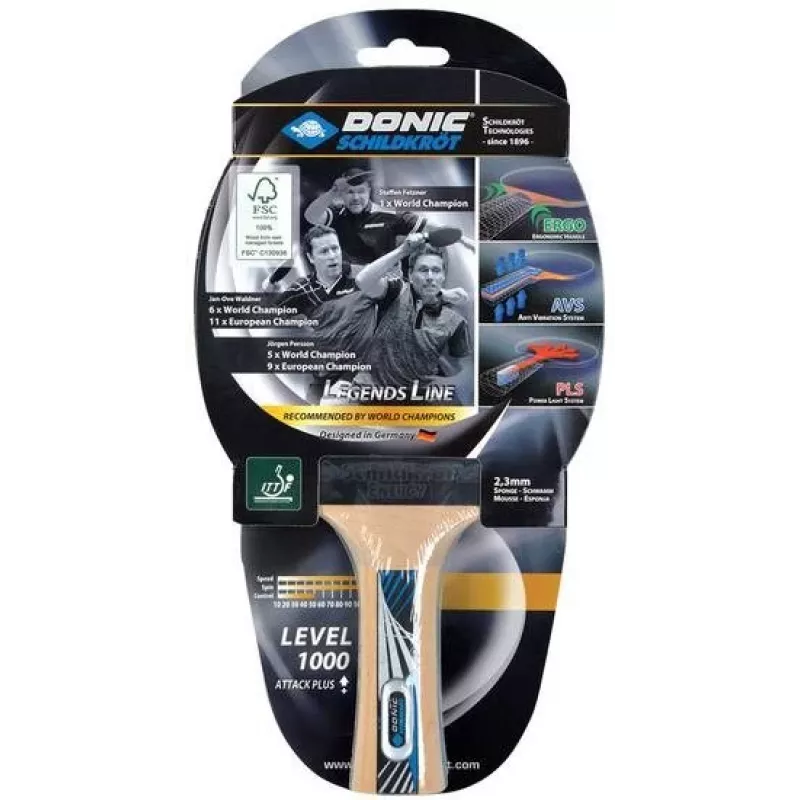 Tafeltennisracket Donic Schildkröt Legends 1000 zwart blauw hout