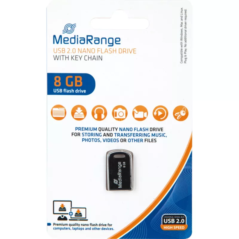 MediaRange Nano - USB-flashdrive - 8 GB - USB2.0 - zwart (MR920)