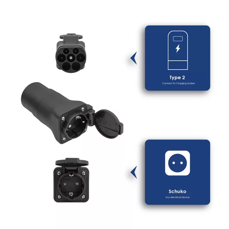 Akyga AK-SC-E29 laadstation-adapter, Type 2 (stekker) naar Schuko-stopcontact, 13 A, 3,5 kW
