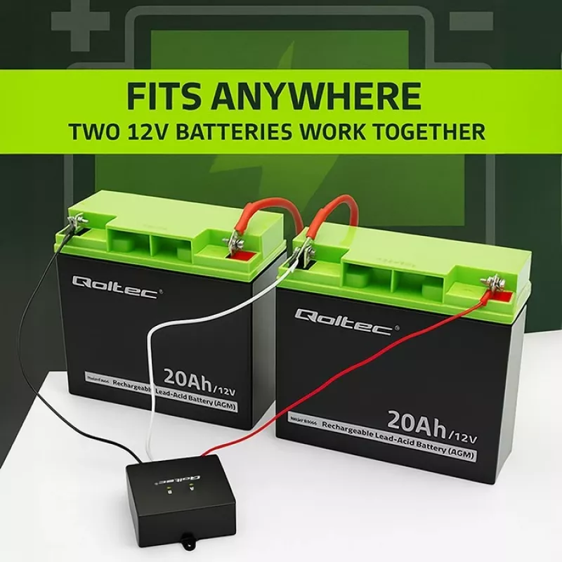 Accu-spanningsvereffenaar QOLTEC 51097 voor 24V (2×12V) accu's, 5A vereffeningsstroom