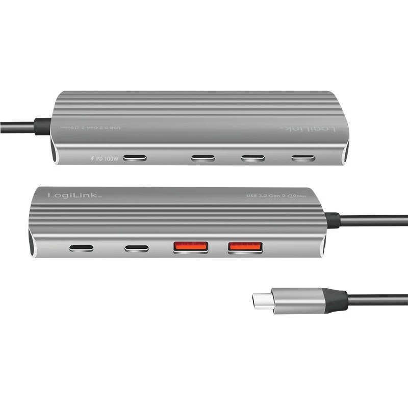 LogiLink USB 3.2 Gen2-hub 7+1-poorts 2x USB-A 5x USB-C PD 100W aluminium