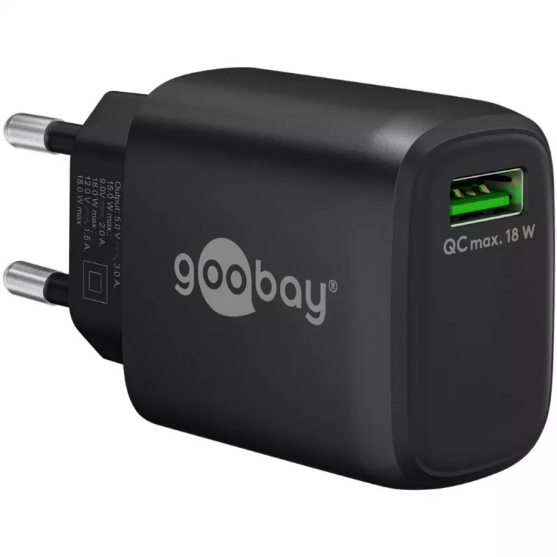 USB-A QC snellader (18 W) (zwart)